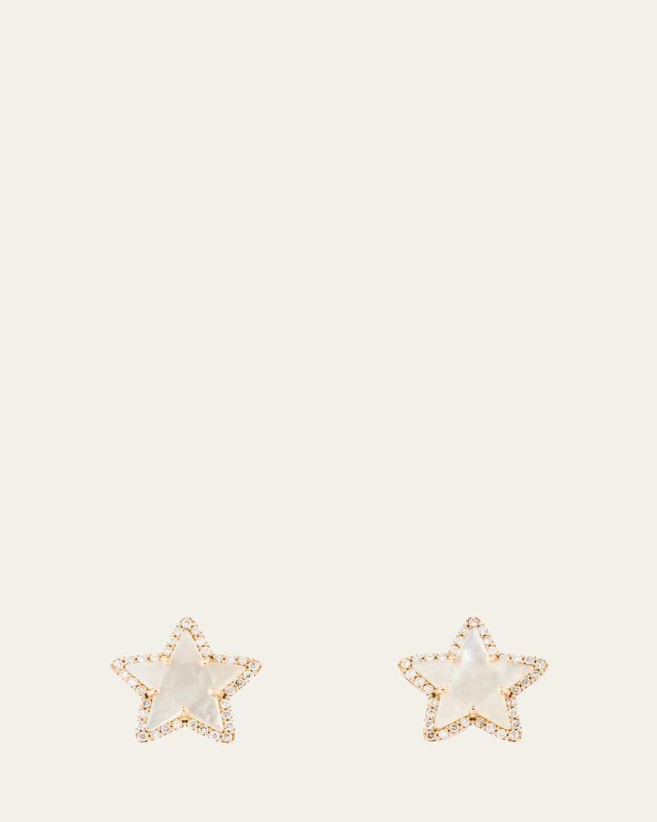 Petite Star Earrings in 18K Rose Gold with Mother Of Pearl and Diamonds